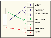 Рис. 1. Схема представления свечи набором чисел 0 и 1.